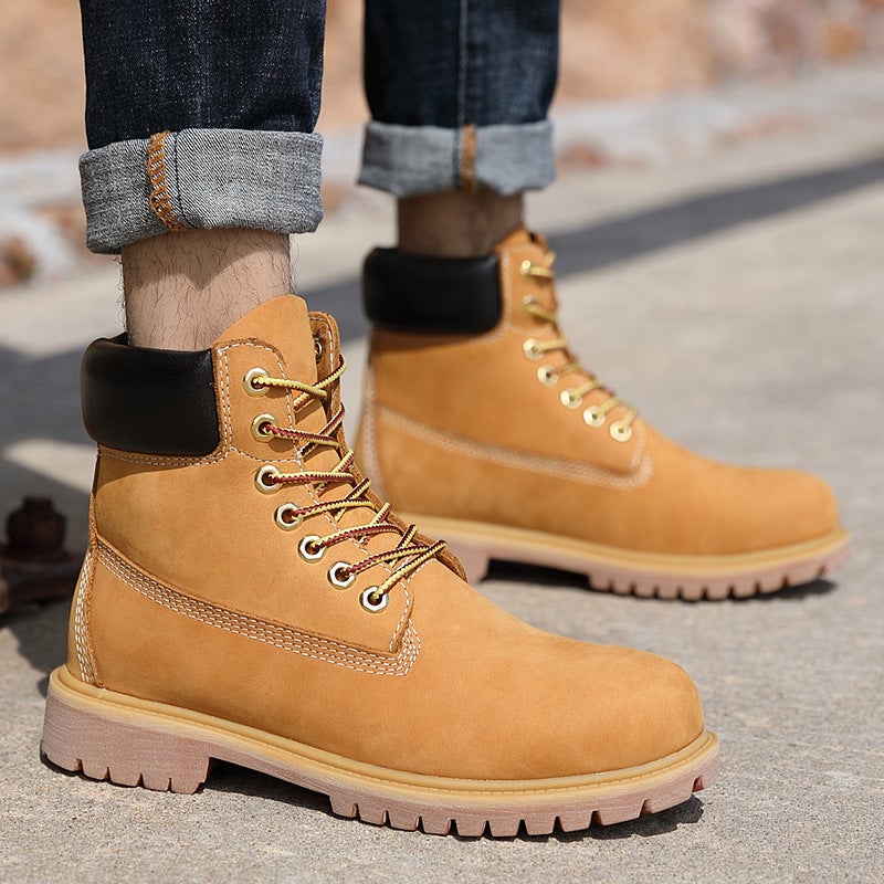 High-Top Workwear Rhubarb Boots Waterproof Internet Popular Men'S And Women'S Same Martin Boots Fashionable First Layer Cowhide Lovers Shoes - Image 3